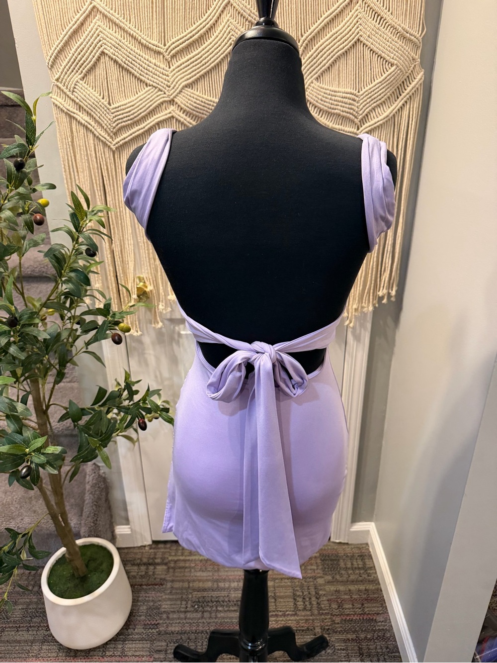 Lilac Backless Tie-Back Mini Dress - Women
